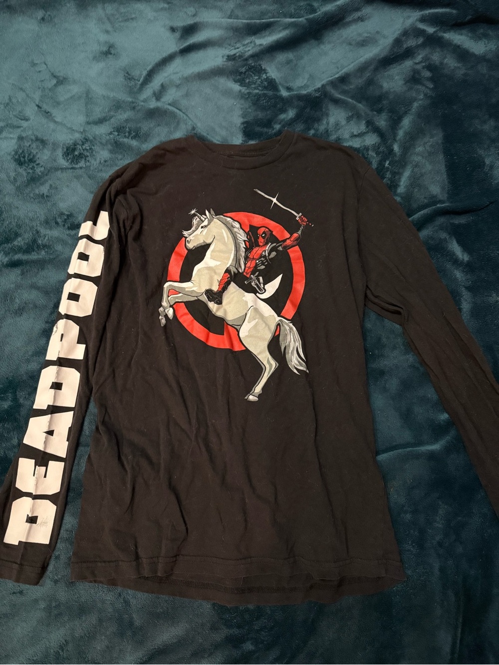 Deadpool Mens Black Graphic Long-Sleeve Shirt